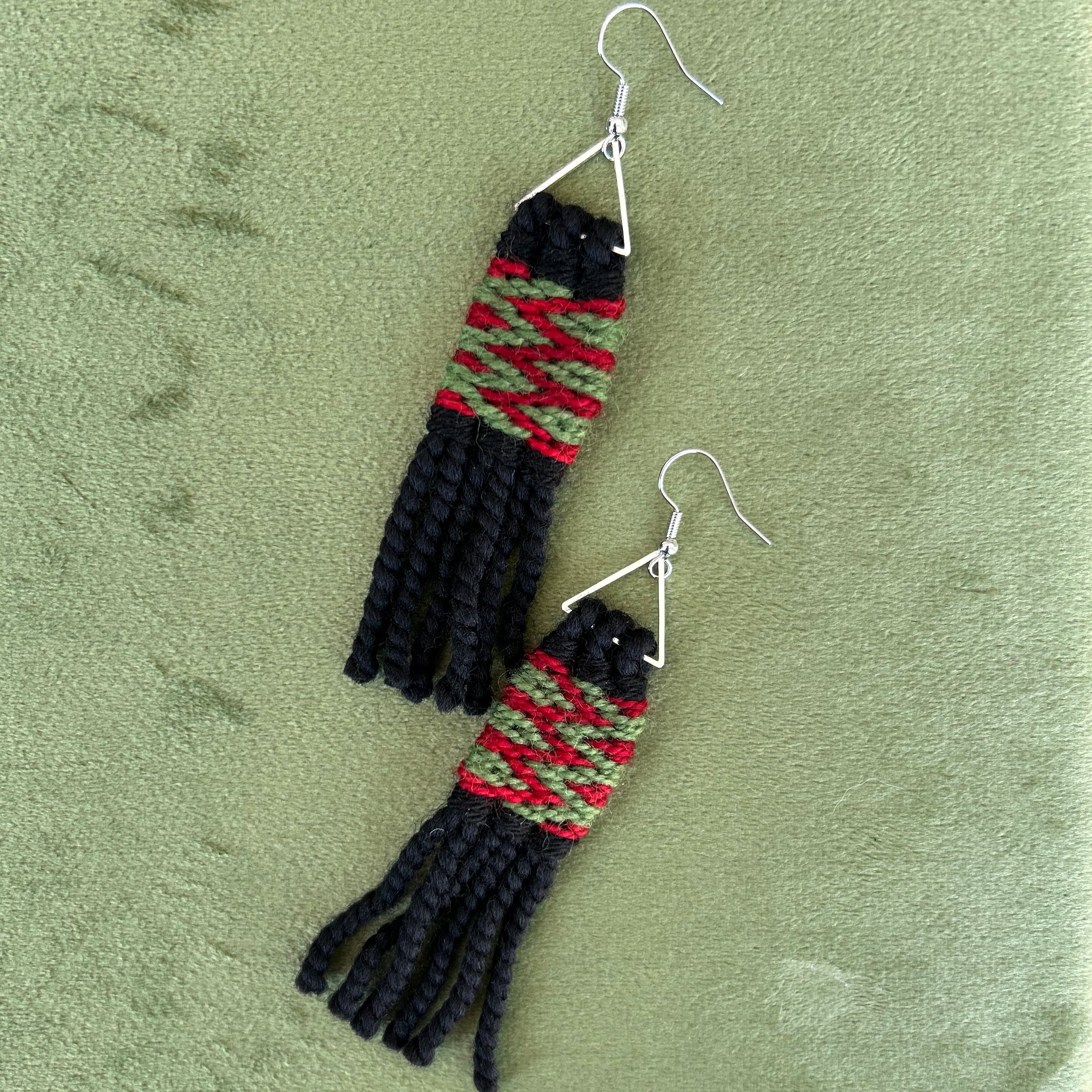 Good Spirits: Mini Moss & Garnet Woven Earrings