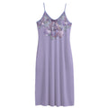 Lavender long dress with floral pattern on a white background