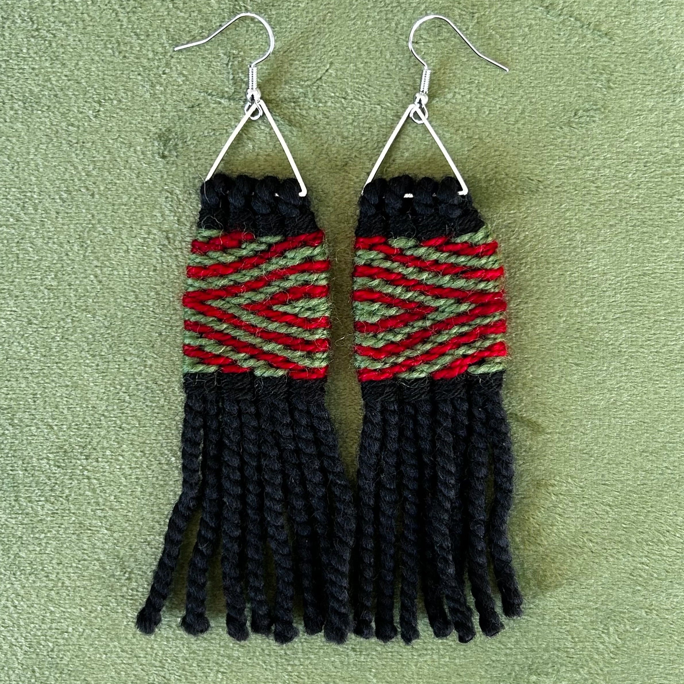 The Mossy Jewel: Moss & Garnet Woven Earrings